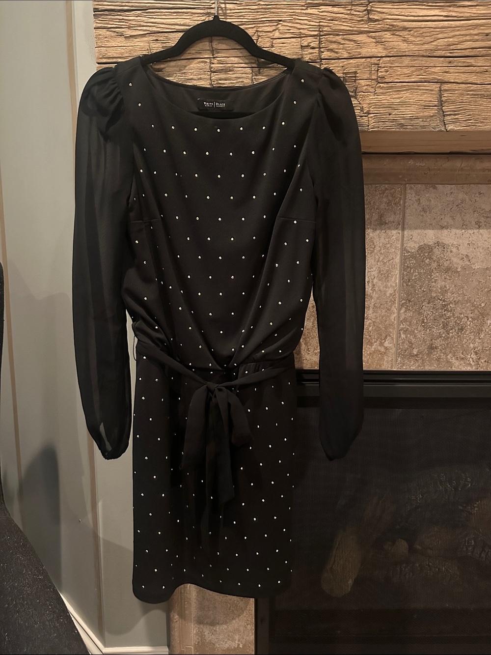 White House Black Market Black Long-Sleeve Studded Tie-Waist Dress